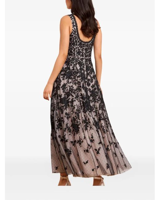 Needle & Thread Black Embroidered-Flowers Scoop-Neck Maxi Dress