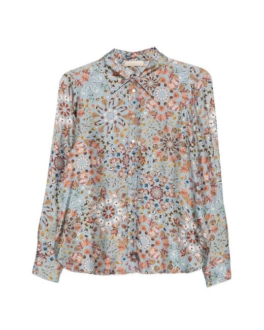 Momoní White Floral-Print Silk Shirt