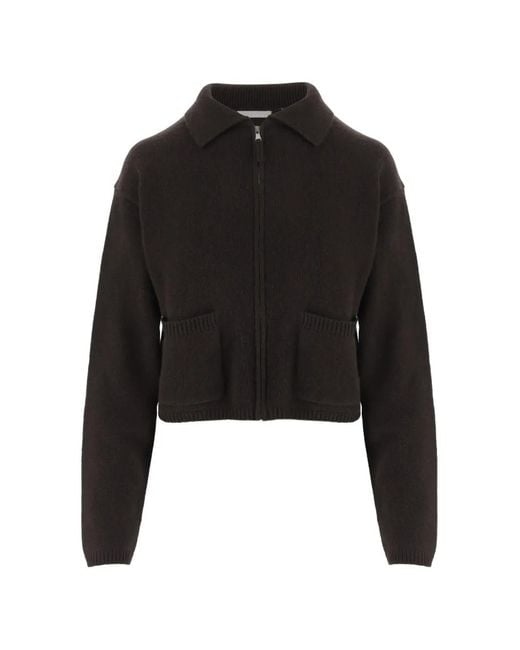 Allude Black Zip-Up Patch-Pocket Cardigan