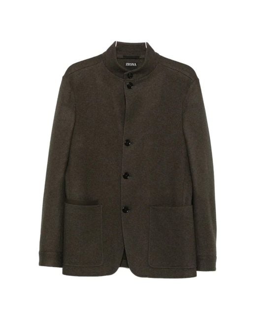 Zegna Green Il Conte High-Neck Button-Up Jacket for men