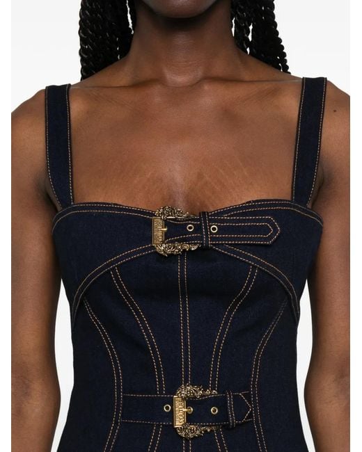 Versace Jeans Couture Blue Buckle-Detail Panelled Mini Dress