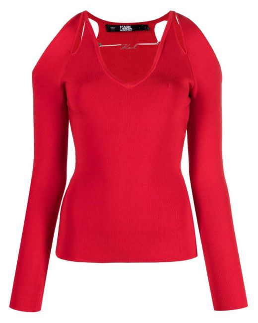 Karl Lagerfeld Red Cut-out Logo-charm Jumper