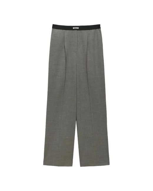 MSGM Gray Logo-Waistband Pleated Trousers