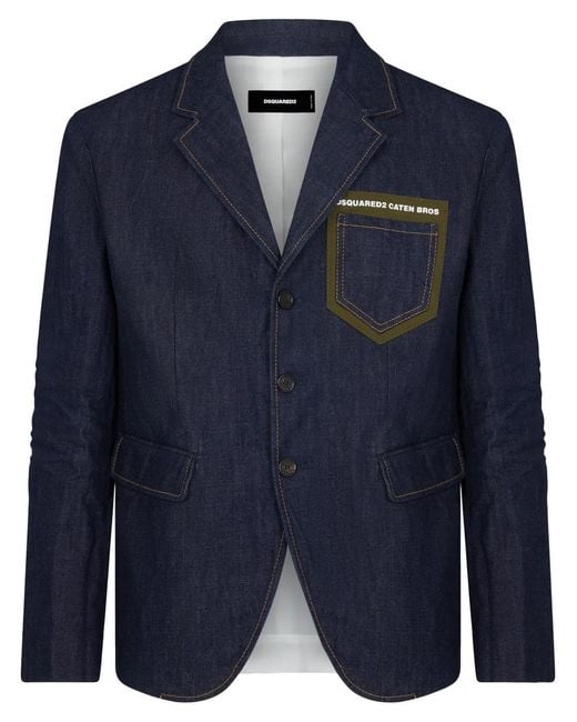 DSquared² Blue Single-Breasted Denim Blazer for men