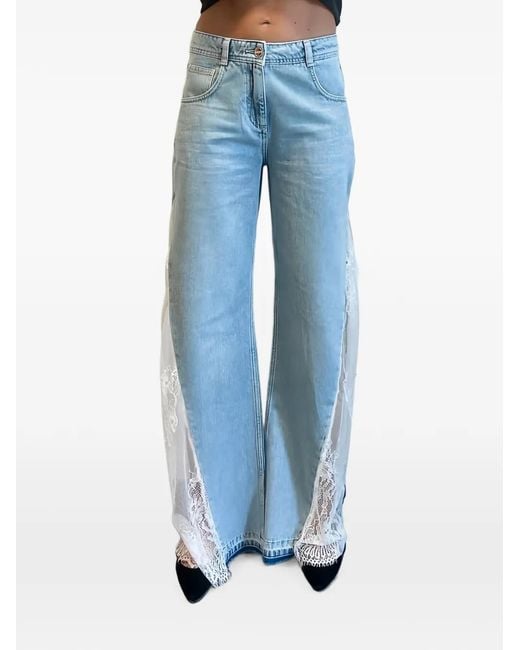 Blugirl Blumarine Blue Lace-Panelled Wide-Leg Jeans