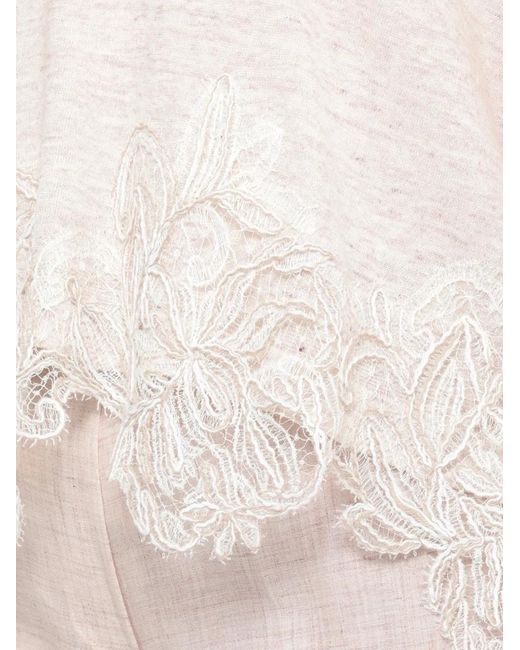 D.exterior White Poncho Bordé De Dentelle À Manches Courtes