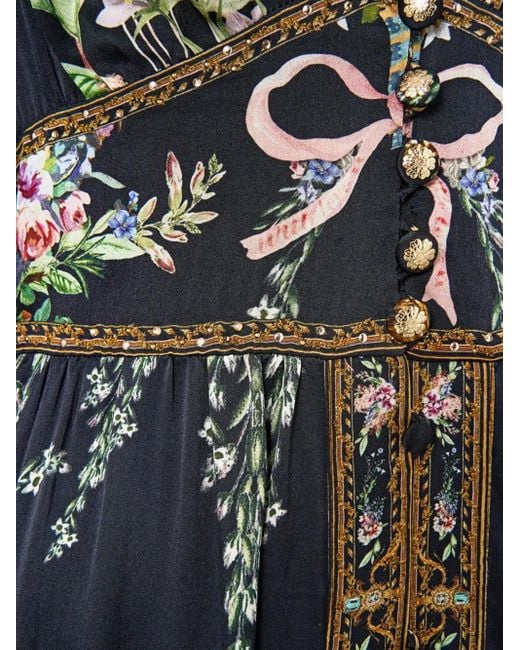 Camilla Black Floral-Print Shirring Detail Dress