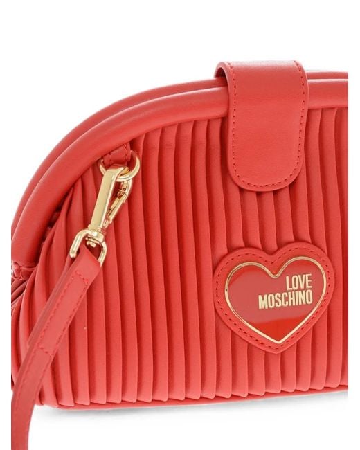 Moschino Red Pleated Heart-Motif Crossbody Bag