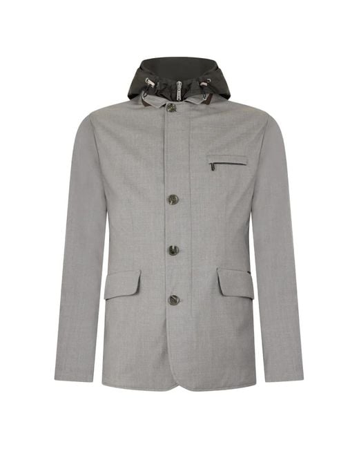 Moorer Gray Hooded Button Jacket for men
