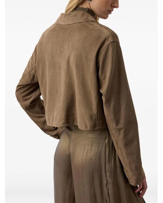 Ralph Lauren Brown Cropped Lamb-Suede Jacket