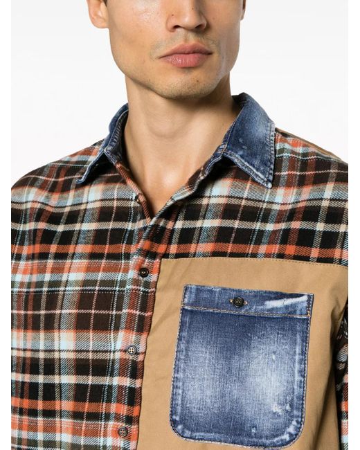 DSquared² Gray Denim-Details Check-Pattern Shirt for men