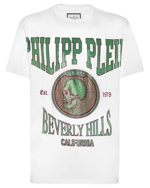 Philipp Plein Gray Crystal-Embellished Cotton T-Shirt for men