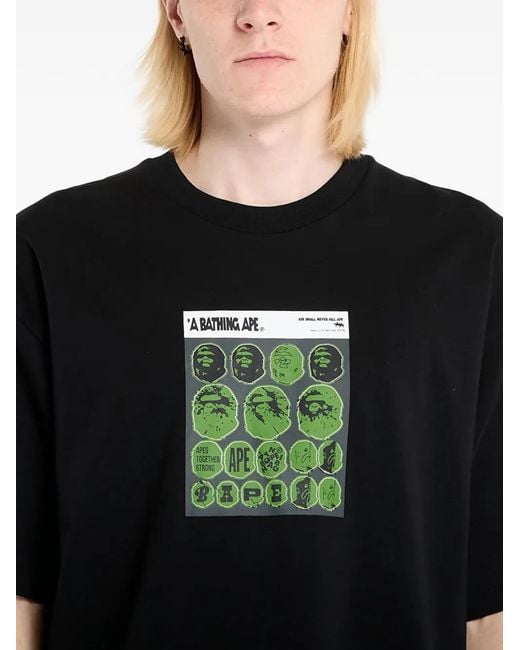 A Bathing Ape Black Sticker Graphic-Print T-Shirt for men