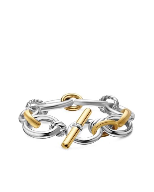 Pulsera DY Mercer Chain de 25 mm en oro amarillo de 18 ct con diamantes David Yurman de color White