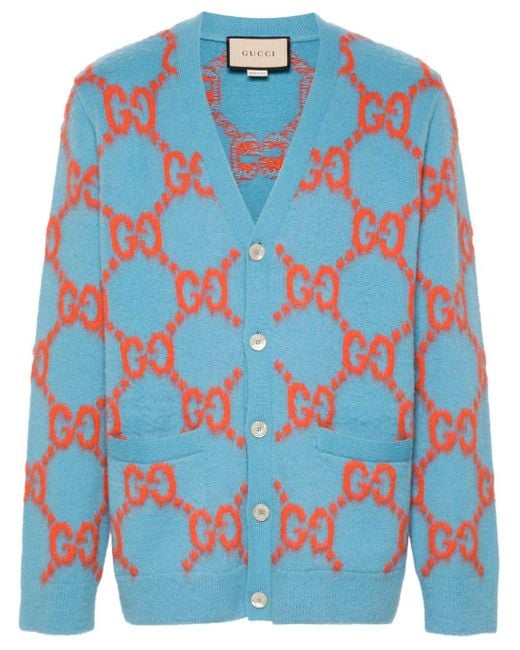 Cardigan di lana GG Supreme di Gucci in Blue da Uomo