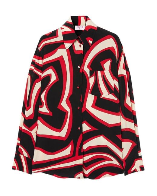 Emilio Pucci Red Labirinto Print Silk Twill Shirt