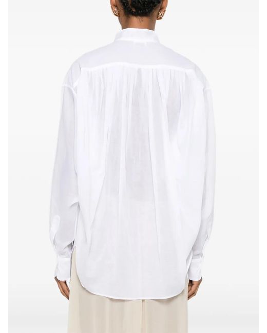 ANDAMANE White Rania Gathered-Detail Long-Sleeve Shirt