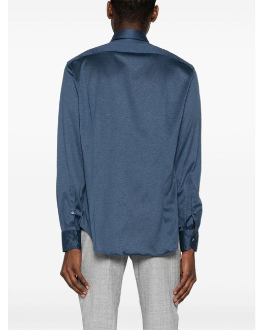 Spread-collar cotton shirt di Corneliani in Blue da Uomo