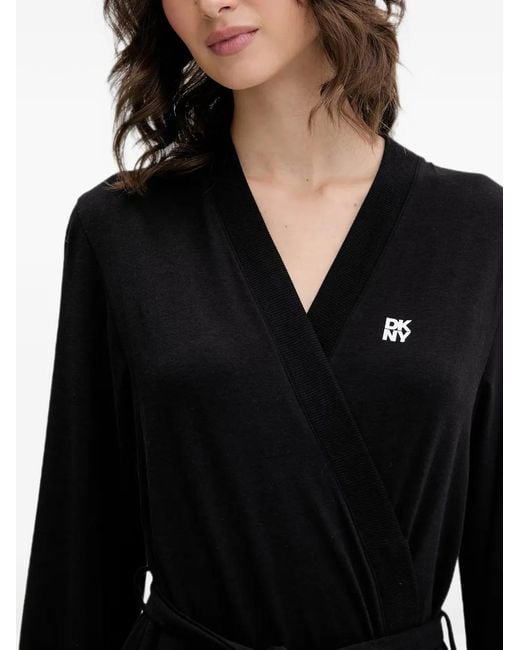 DKNY Black Logo-Print Belted Robe