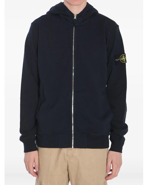 Stone Island Blue Midnight Cotton Hoodie With Patch Logo Sleeve for men