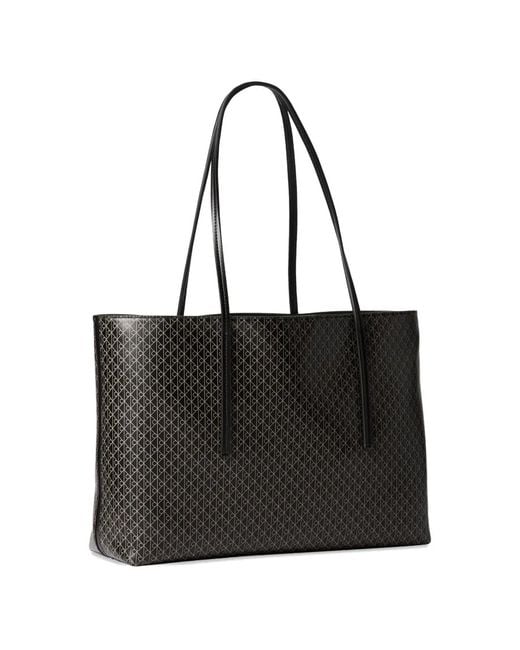 Calvin Klein Black Monogram-Pattern Logo-Plaque Tote Bag