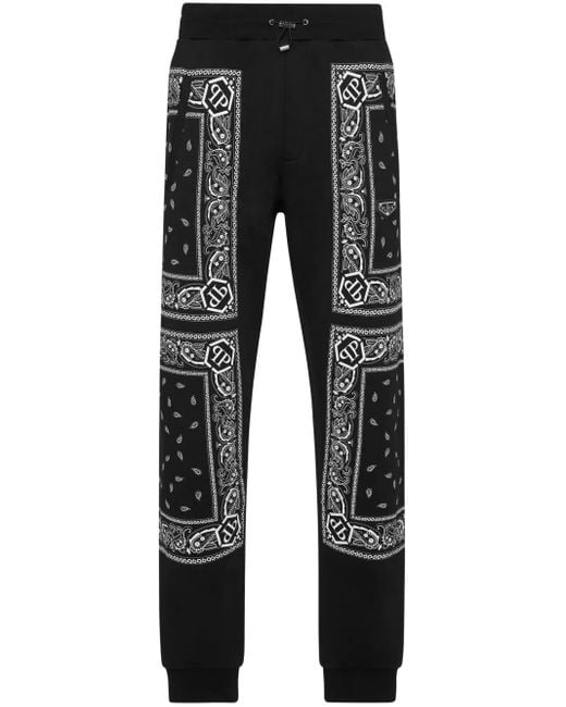 Philipp Plein Black Trackpants Paisley for men