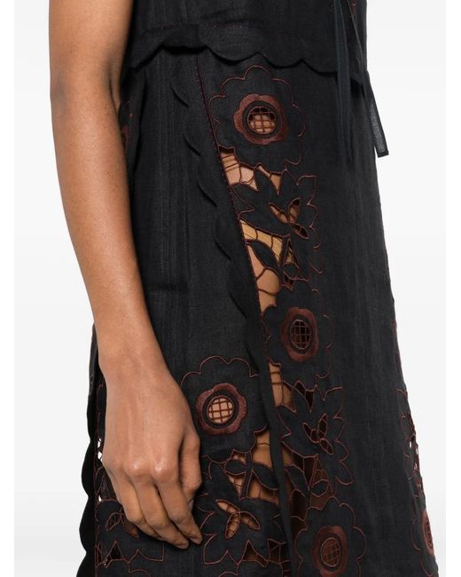 Vita Kin Black Vanina Floral-Embroidered Midi Dress