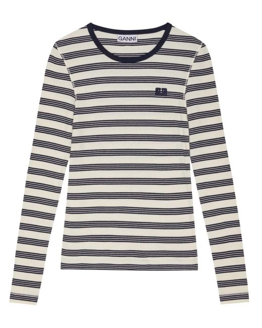 Ganni Gray Organic Cotton Striped T-Shirt