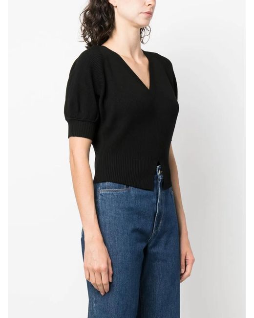 Ulla Johnson Black Eila Ribbed V-Neck Top