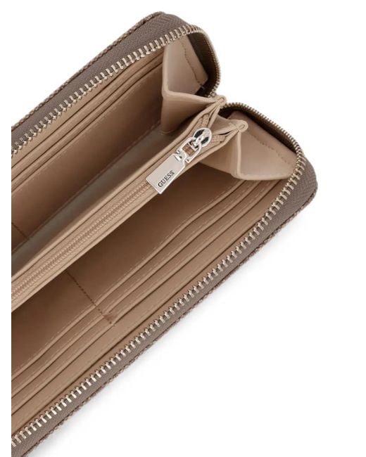 Guess Brown Monogram-Print Zip-Around Wallet