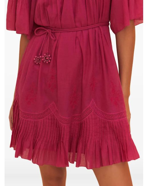 Farm Rio Red Cotton Pleated Midi Dress