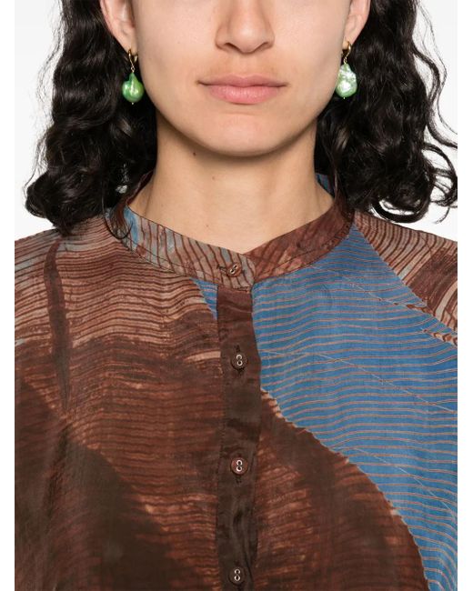 Yavi Brown Abstract-Pattern Midi Dress
