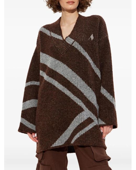 The Attico Brown Diagonal-Stripe Sweater