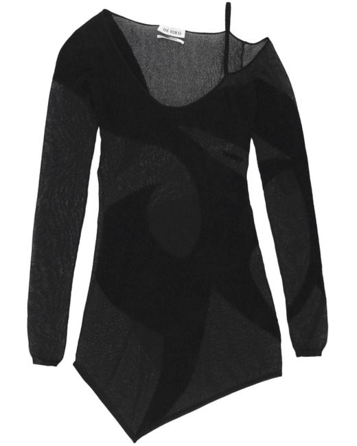 The Attico Doorzichtige Asymmetrische Mini-jurk in het Black