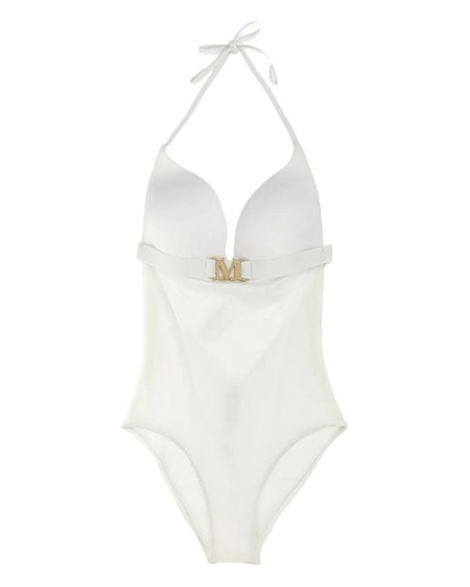 Max Mara White Celine Monogram-Belt Swimsuit