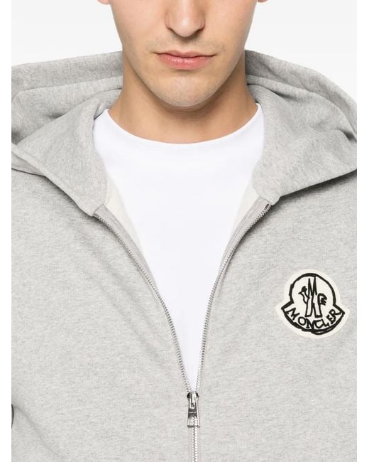 Moncler White Logo-Patch Zip-Up Hoodie for men