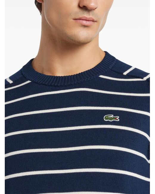 Pull Rayé En Coton À Patch Logo Lacoste pour homme en coloris Blue