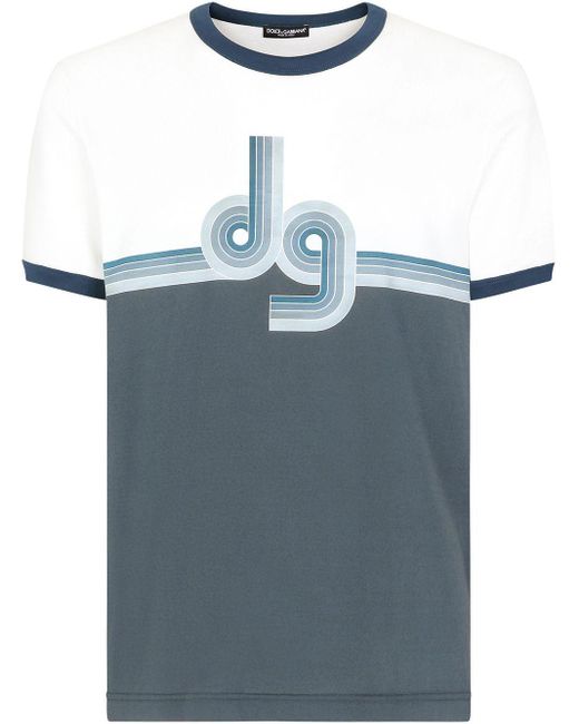 Dolce & Gabbana Blue Two-tone Logo Print T-shirt for men