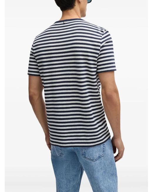 Boss Black Striped Cotton-Linen T-Shirt for men