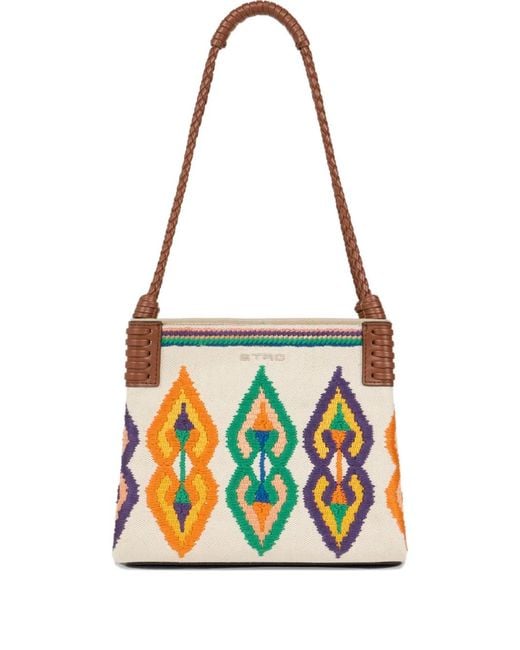 Etro White Small Canvas Libra Tote Bag With Embroidery