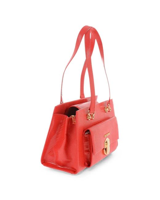 Moschino Red Lizard-Effect Shoulder Bag