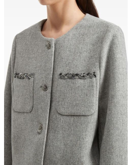B+ AB Gray Pocket-Trimmed Embellished-Cuff Jacket