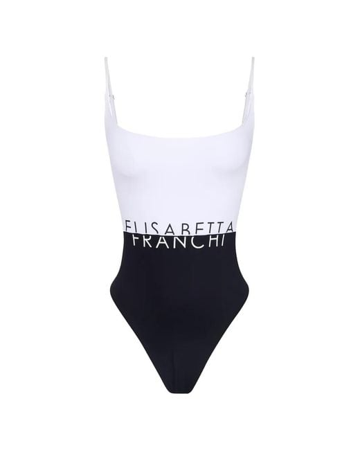 Elisabetta Franchi White Logo-Print Cut-Out Swimsuit