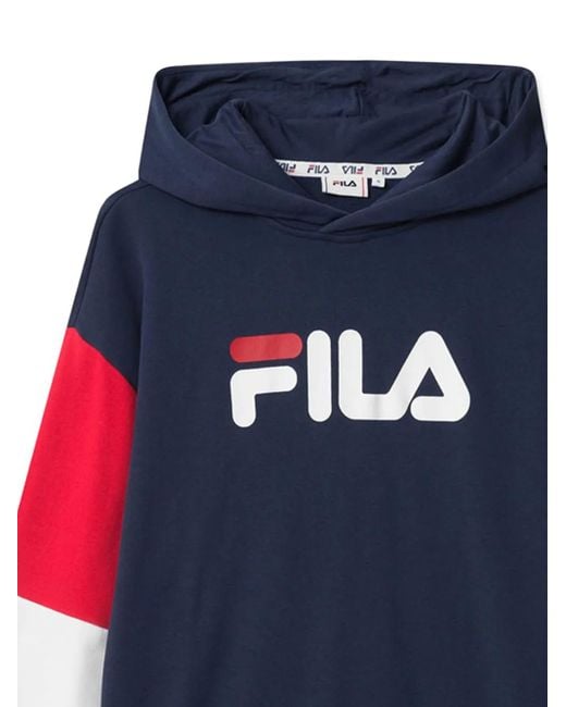 Fila Blue Logo-Print Colour-Block Hoodie