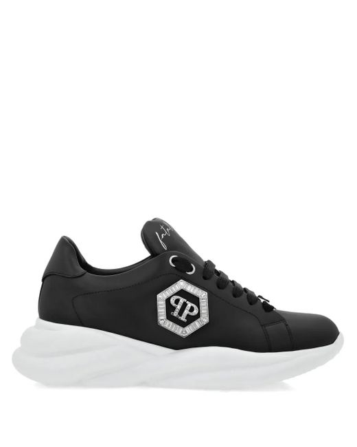 Philipp Plein ビジュートリム レザースニーカー Black