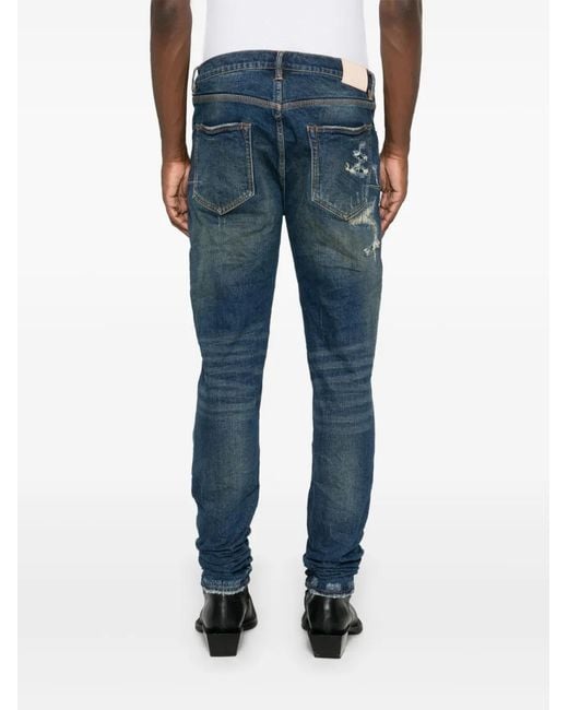 Purple Brand Blue Distressed Skinny Jeans for men