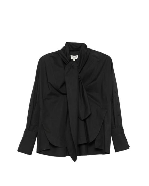 Psophia Black Pussy-Bow Long-Sleeve Blouse