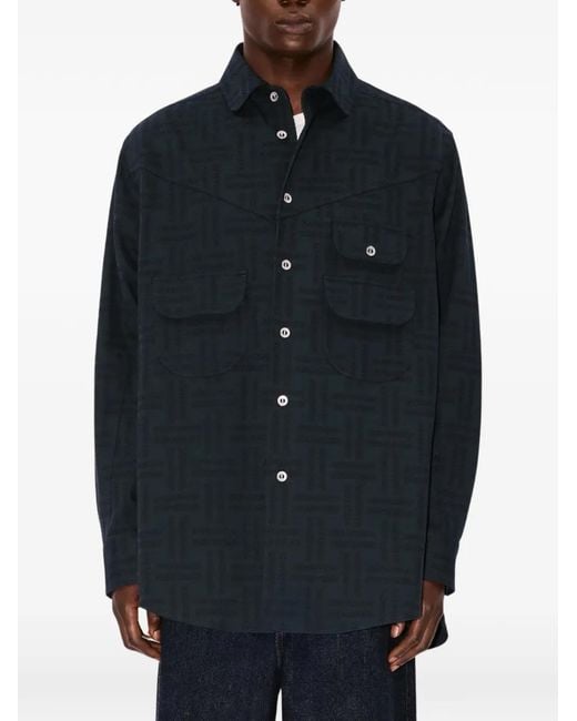 KENZO Black Chest-Pockets Patterned Shirt Jacket for men