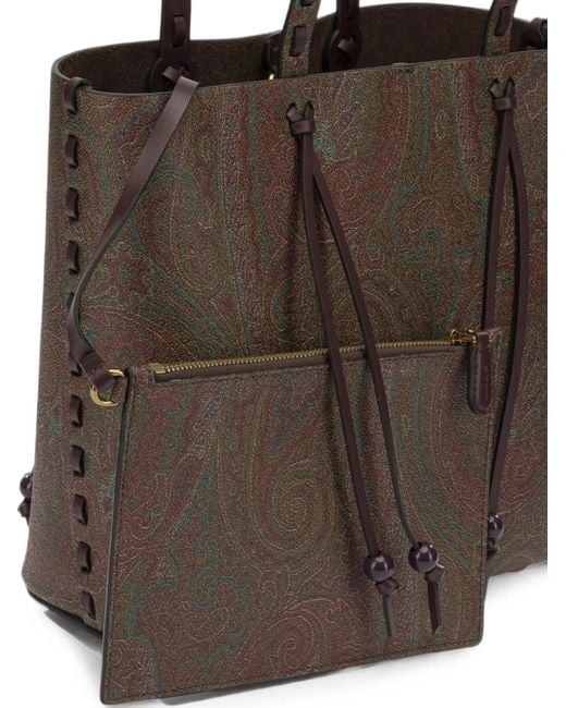 Etro Brown Sac Porté Épaule À Motif Cachemire Et Surpiqûres