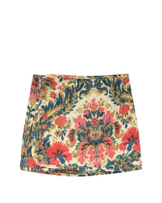Farm Rio Metallic Arabesque Quilted Reversible Mini Skirt